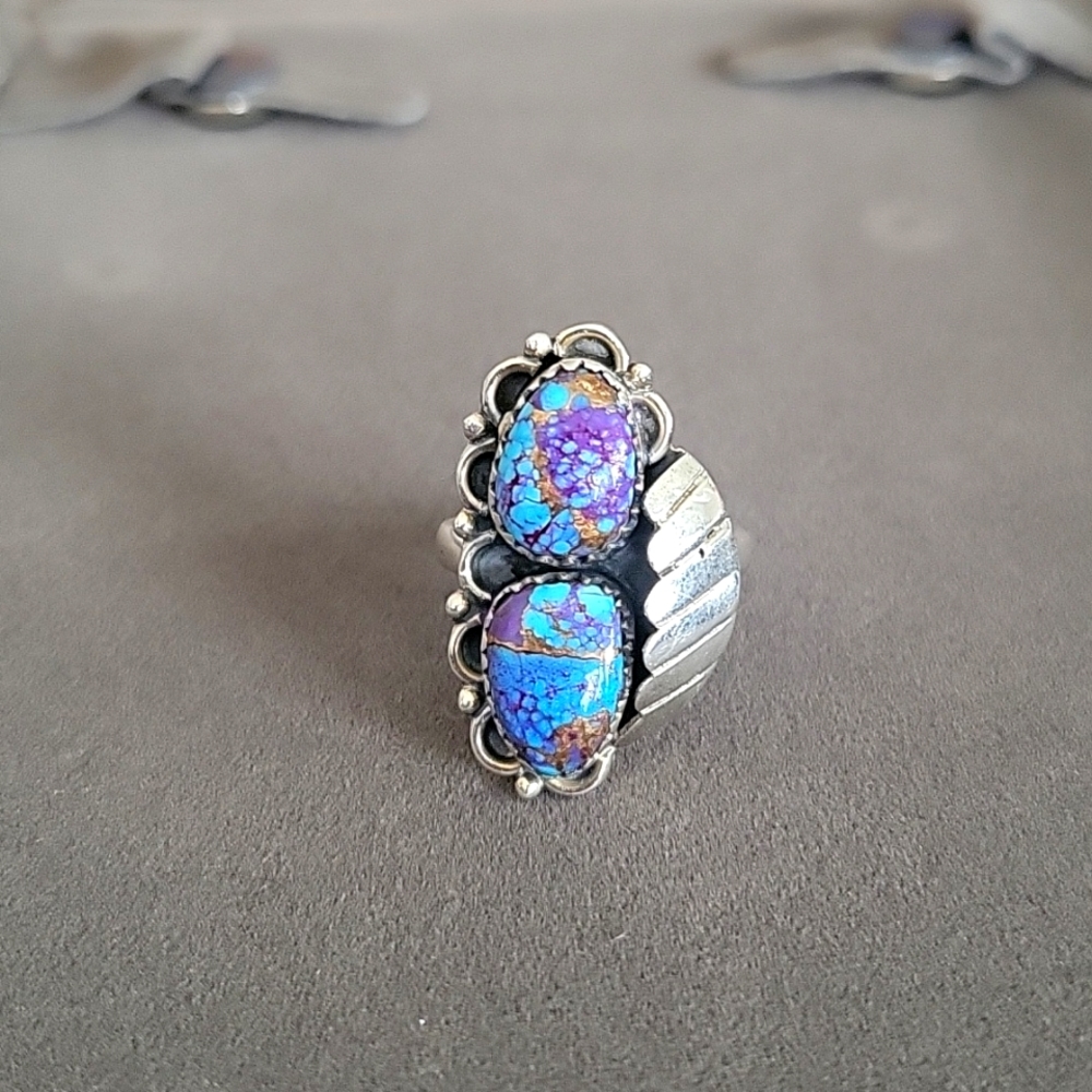Purple and Copper Sterling Ring